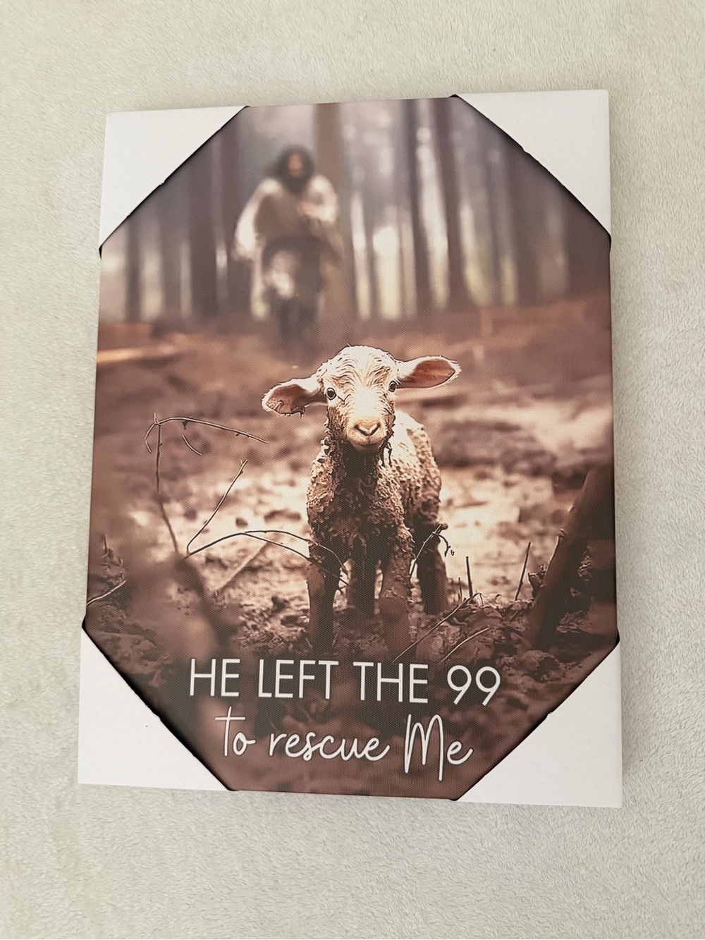 He Left The 99 To Rescue Me Lamb Wall Art - Brown Tones 12x16